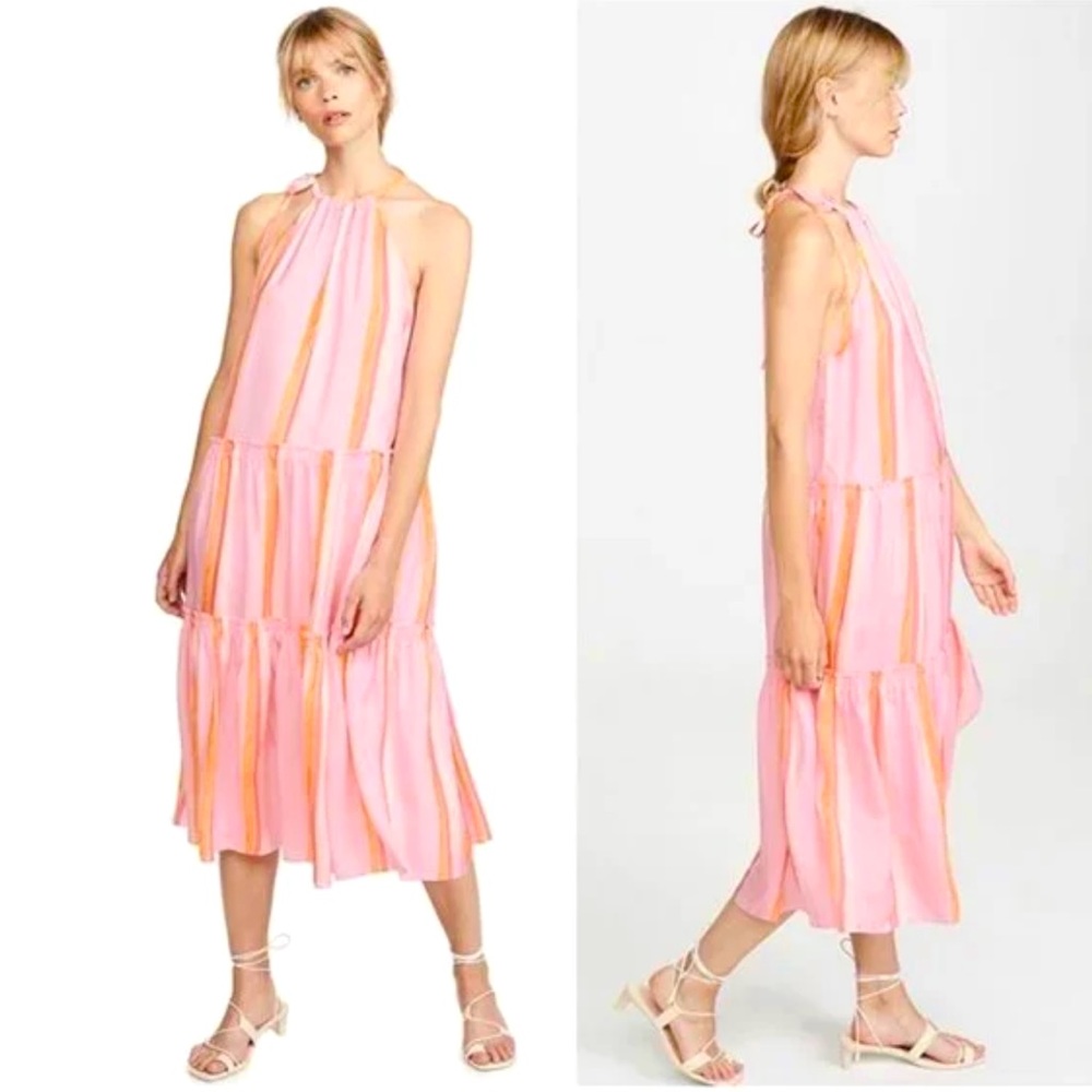 Club Monaco Amirra Dress 100% SILK Pink Striped Sleeveless Women's Sz 00 NWT